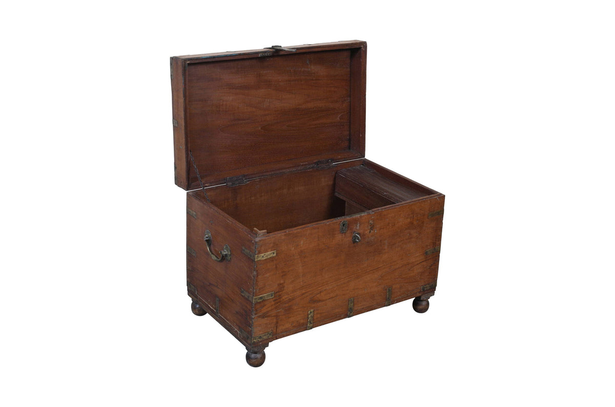 Antique Indian Teak Wood Travel Chest Or Coffee Table