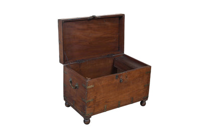 Antique Indian Teak Wood Travel Chest Or Coffee Table