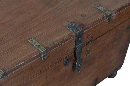 Antique Indian Teak Wood Travel Chest Or Coffee Table