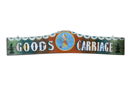 Vintage Indian Painted Teak Wood Fairground Sign