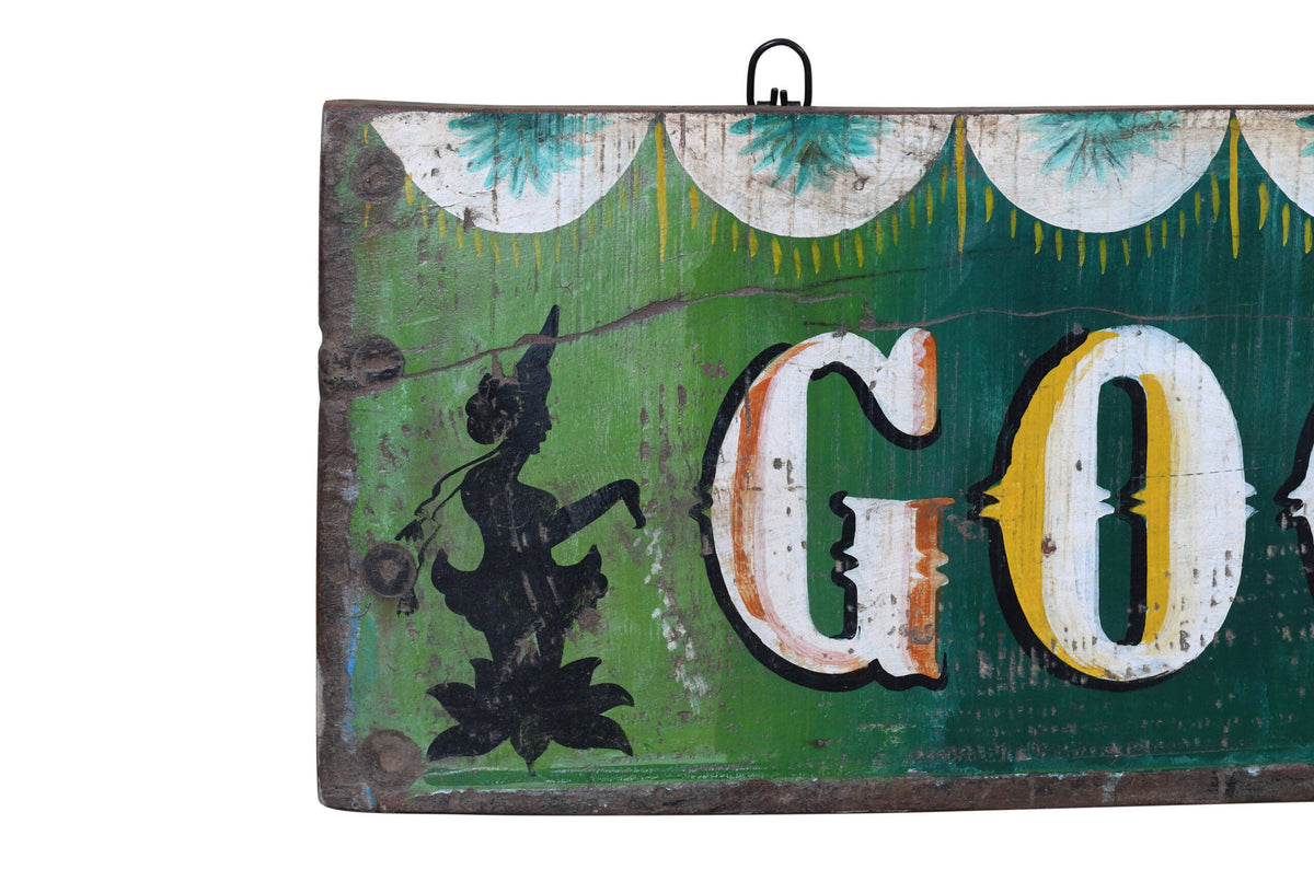 Vintage Indian Painted Teak Wood Fairground Sign