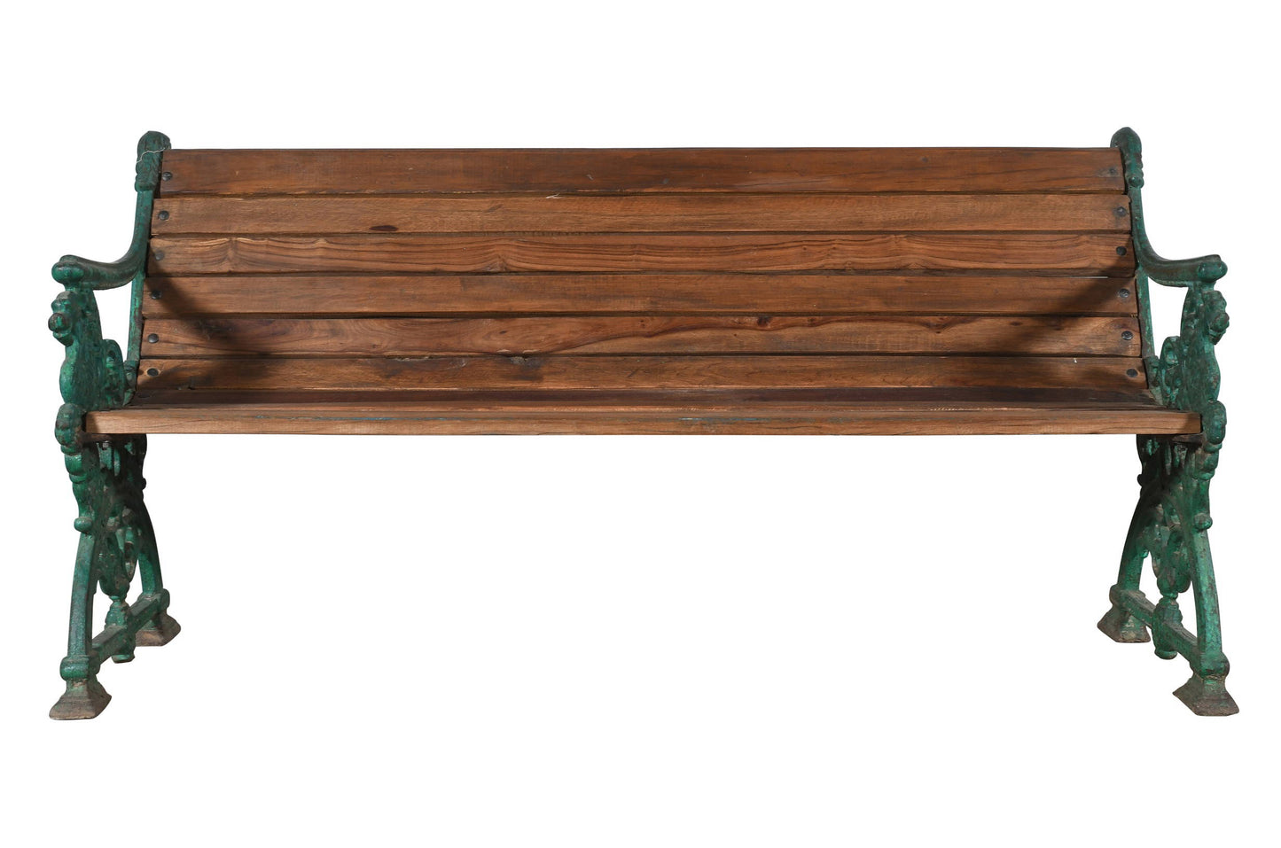 Matching Pair Of Antique Indian Cast Iron And Teak Wood Garden Benches In The Form Of A Dragon