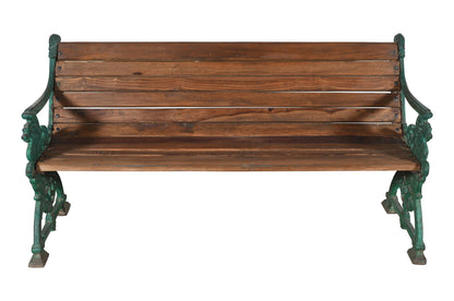 Matching Pair Of Antique Indian Cast Iron And Teak Wood Garden Benches In The Form Of A Dragon