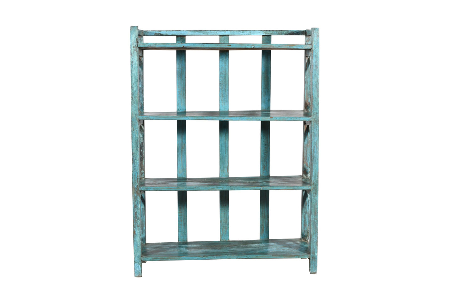 Antique Indian Painted Teak Wood Kitchen Or Bedroom Display Storage Rack
