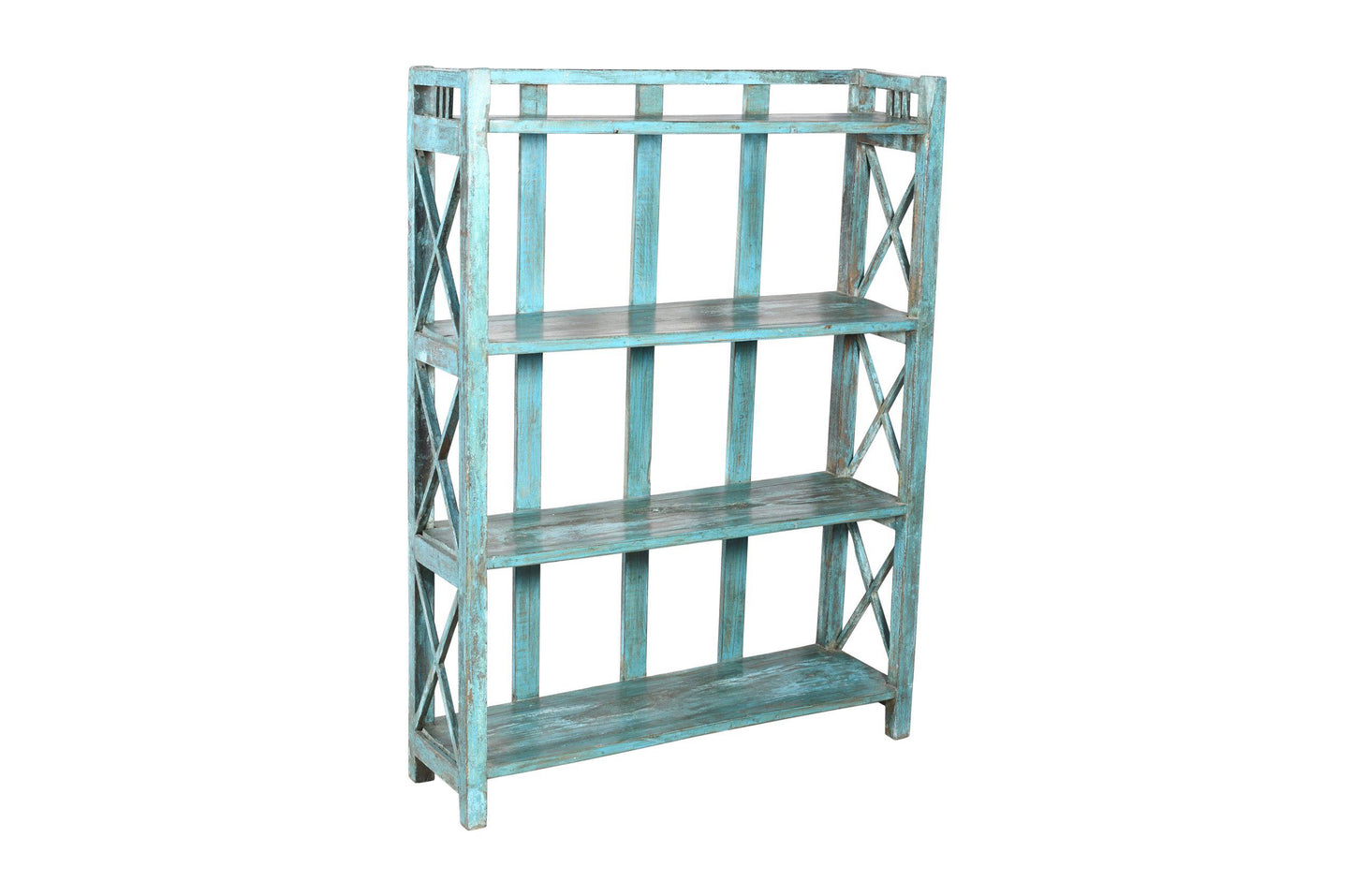Antique Indian Painted Teak Wood Kitchen Or Bedroom Display Storage Rack