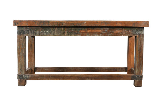 Antique Indian Industrial Teak Wood Centre Table