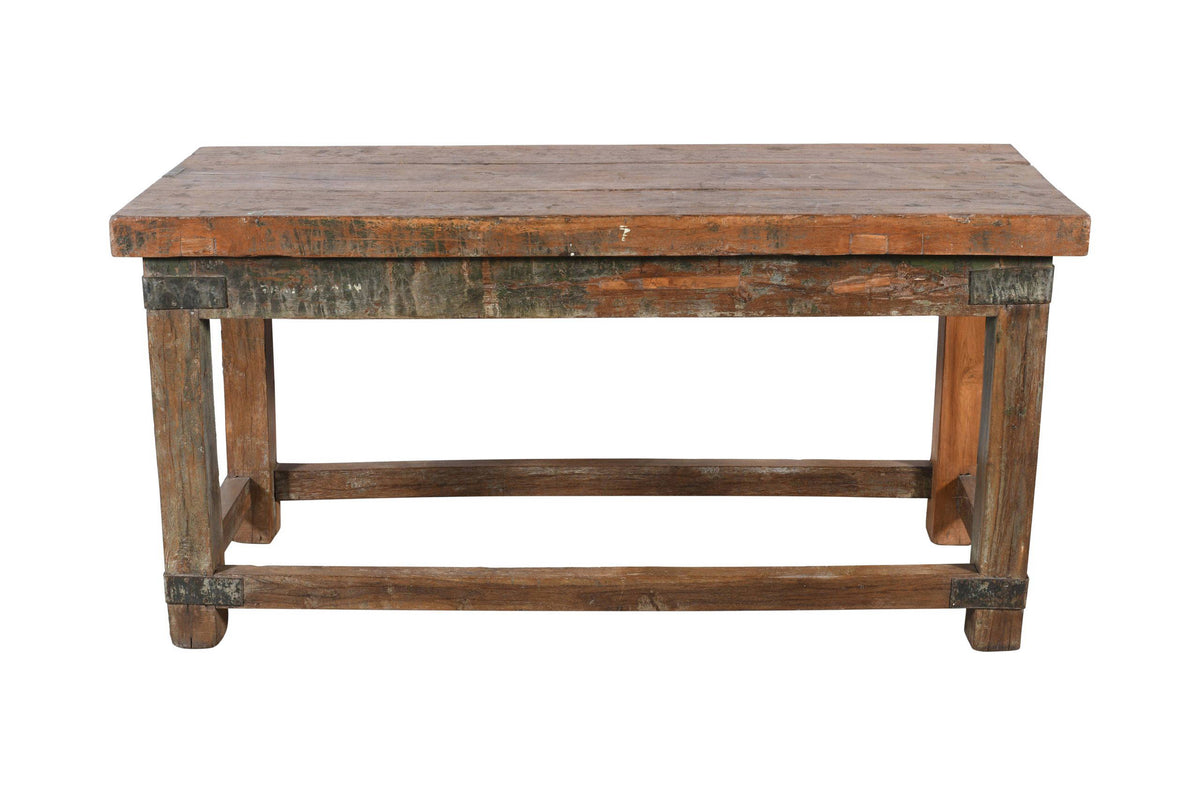 Antique Indian Industrial Teak Wood Centre Table