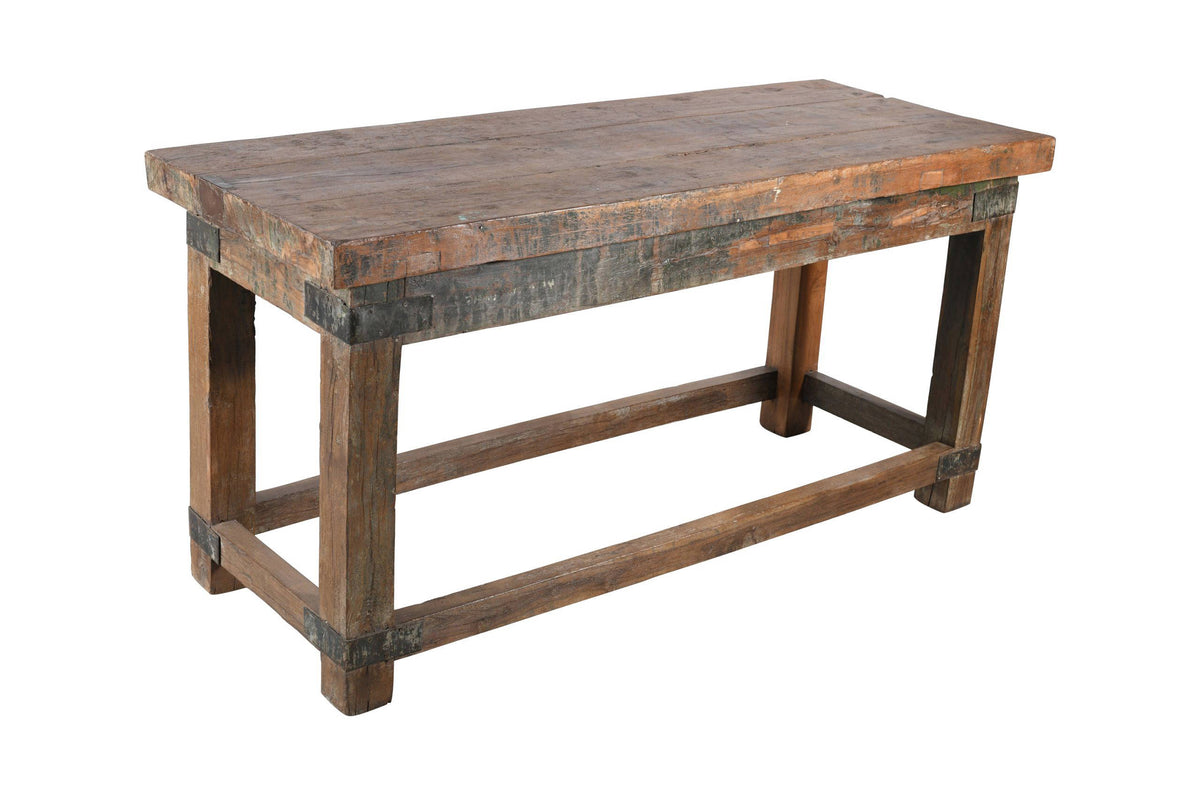 Antique Indian Industrial Teak Wood Centre Table