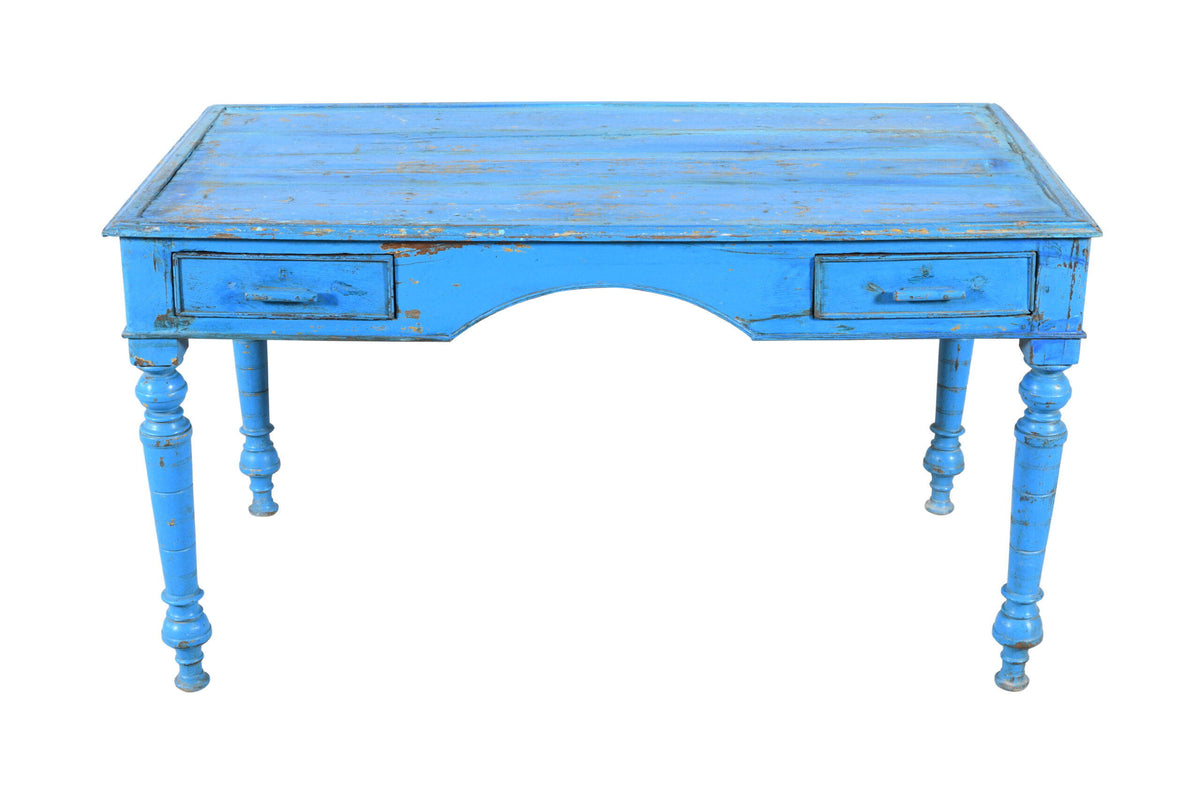 Antique Indian Painted Teak Wood Writing Desk Or Kitchen Table