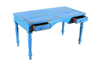 Antique Indian Painted Teak Wood Writing Desk Or Kitchen Table