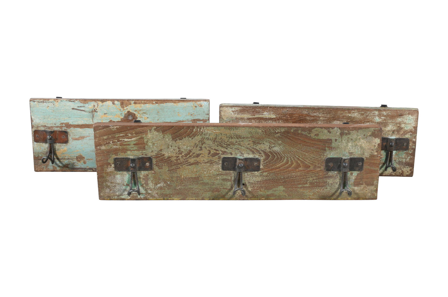 Vintage Indian Reclaimed Teak Wood Wall Mounted Coat Hook Panel