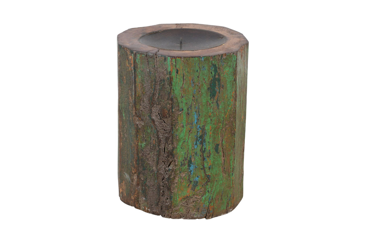 Antique Indian Reclaimed Painted Teak Wood Column Pillar Candle Holder