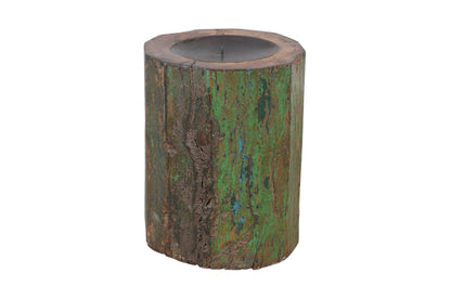 Antique Indian Reclaimed Painted Teak Wood Column Pillar Candle Holder