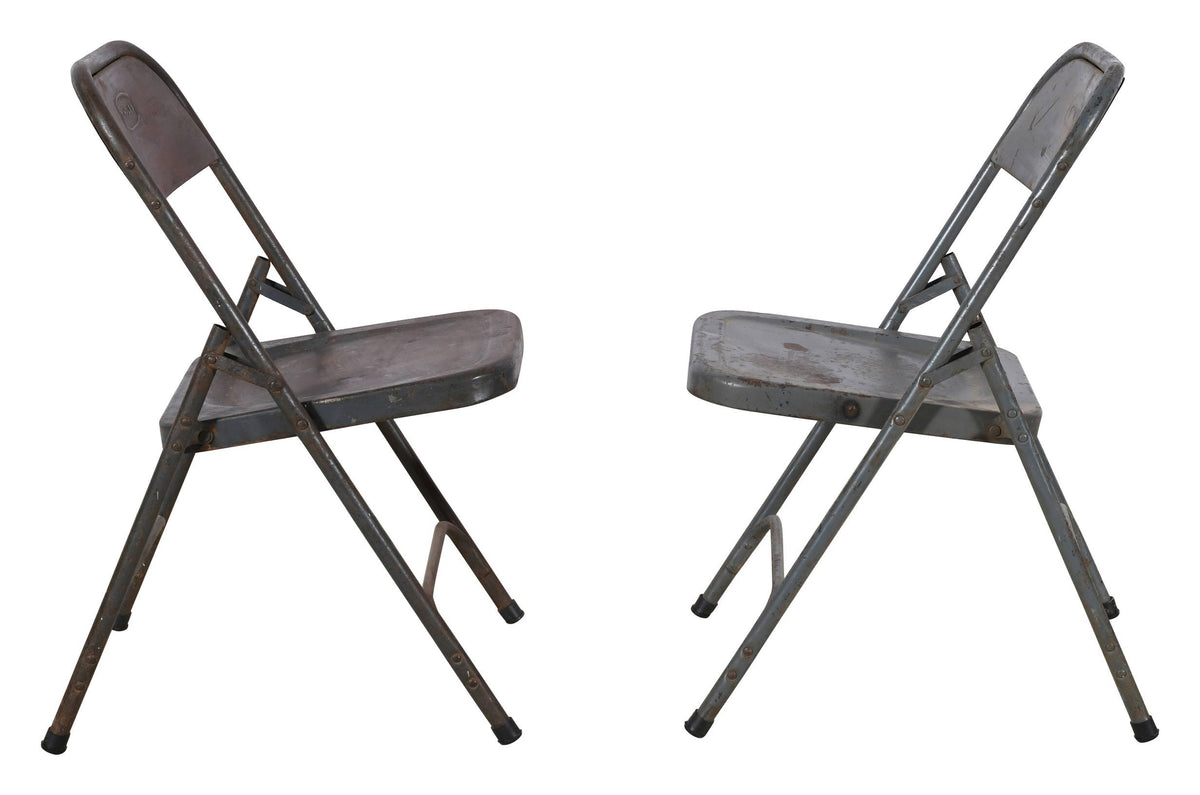 Pair Of Vintage Folding Simplex Indian Iron Garden Or Cafe Chairs