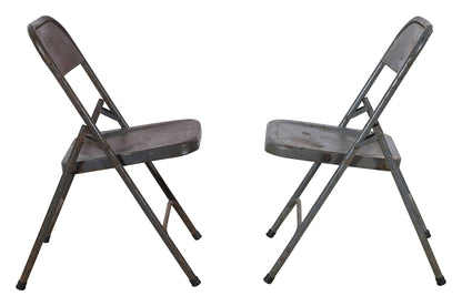 Pair Of Vintage Folding Simplex Indian Iron Garden Or Cafe Chairs