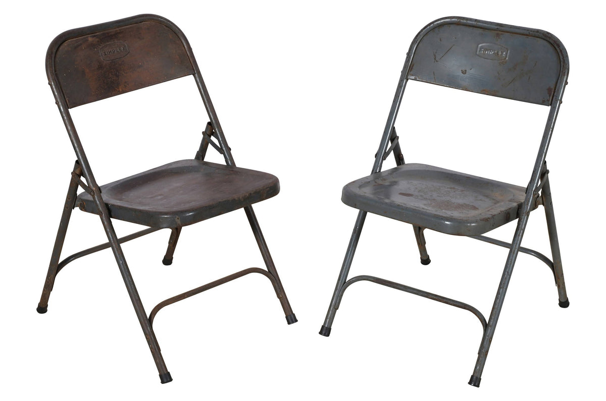 Pair Of Vintage Folding Simplex Indian Iron Garden Or Cafe Chairs