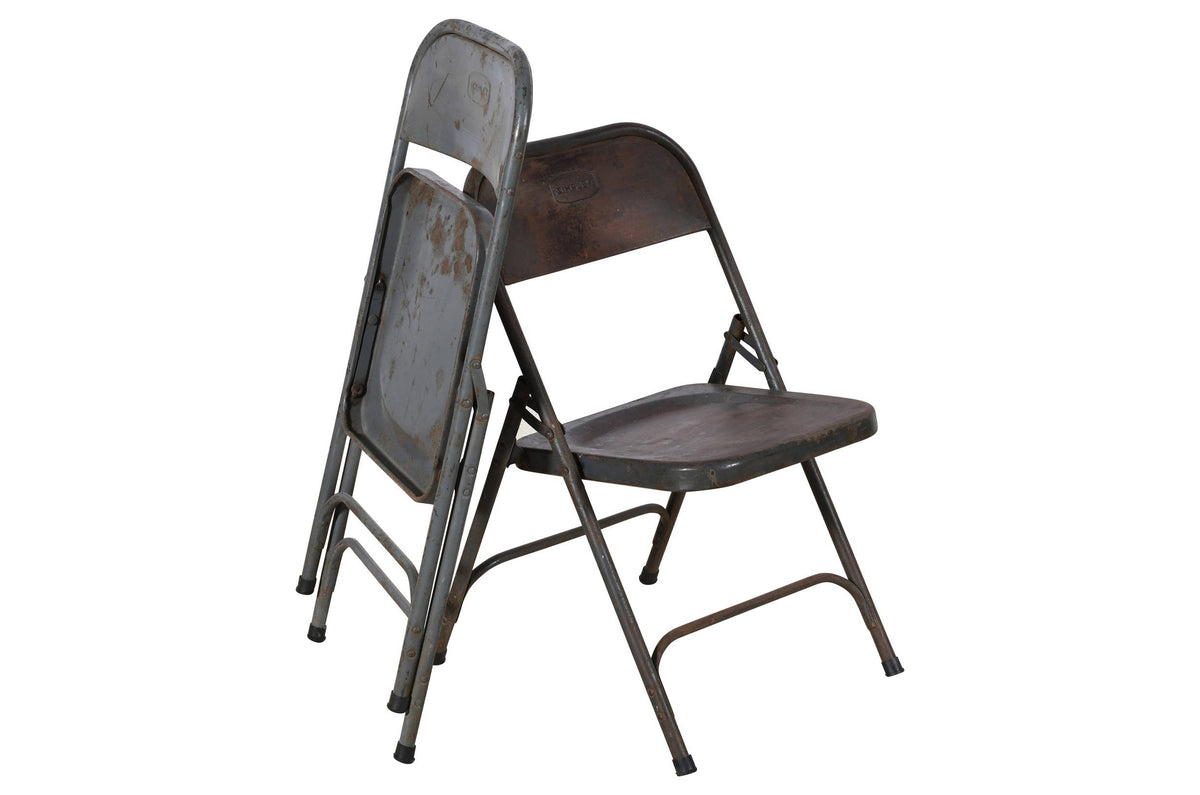 Pair Of Vintage Folding Simplex Indian Iron Garden Or Cafe Chairs