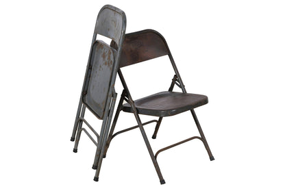 Pair Of Vintage Folding Simplex Indian Iron Garden Or Cafe Chairs