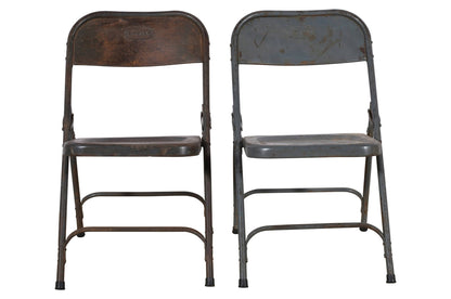 Pair Of Vintage Folding Simplex Indian Iron Garden Or Cafe Chairs