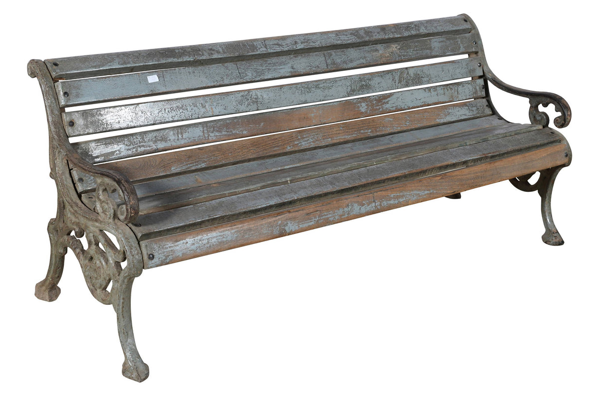 Antique Indian Cast Iron And Teak Wood Garden Bench