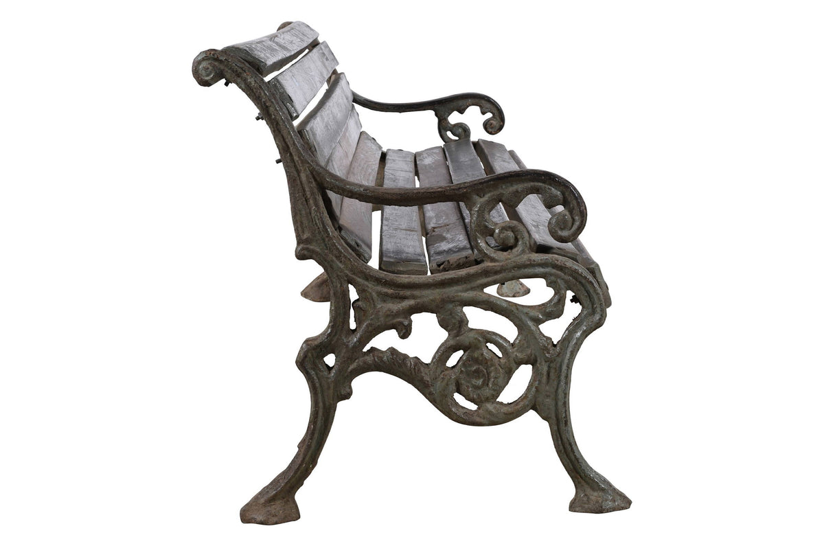 Antique Indian Cast Iron And Teak Wood Garden Bench