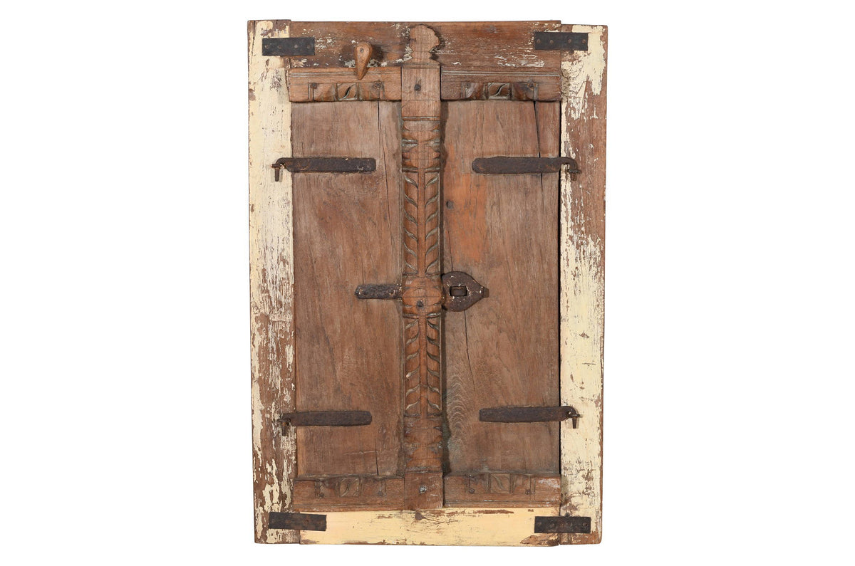 Antique Indian Teak Wood Shutter Windows Mirror