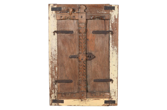 Antique Indian Teak Wood Shutter Windows Mirror