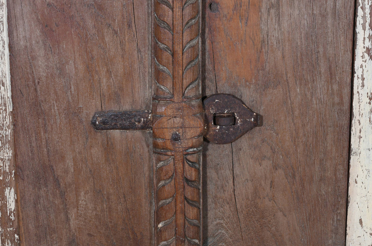 Antique Indian Teak Wood Shutter Windows Mirror