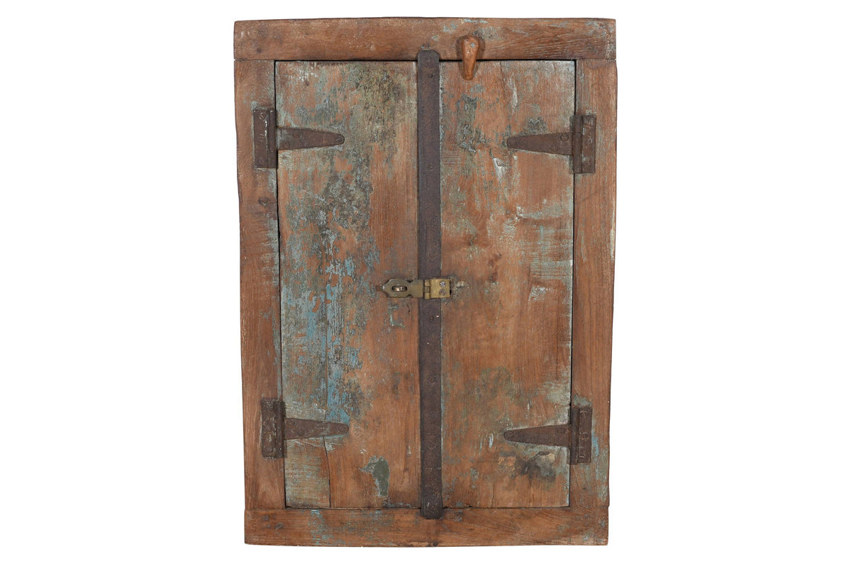 Antique Indian Teak Wood Shutter Windows Mirror