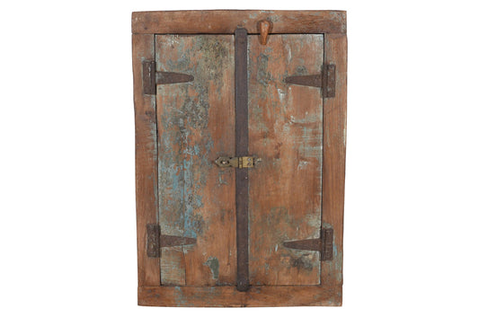 Antique Indian Teak Wood Shutter Windows Mirror