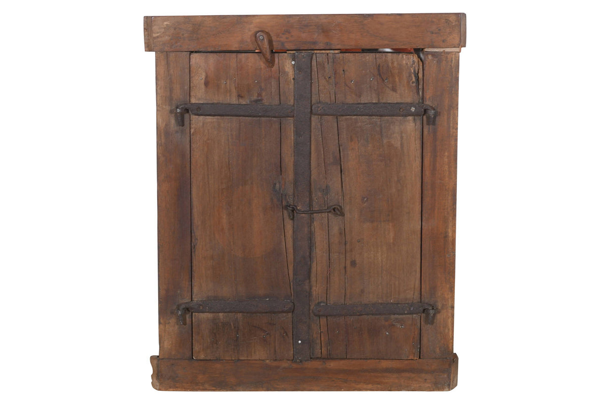 Antique Indian Teak Wood Shutter Windows Mirror