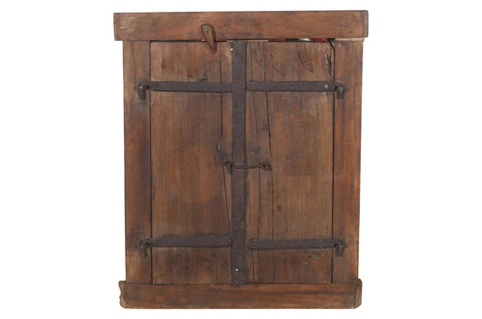 Antique Indian Teak Wood Shutter Windows Mirror
