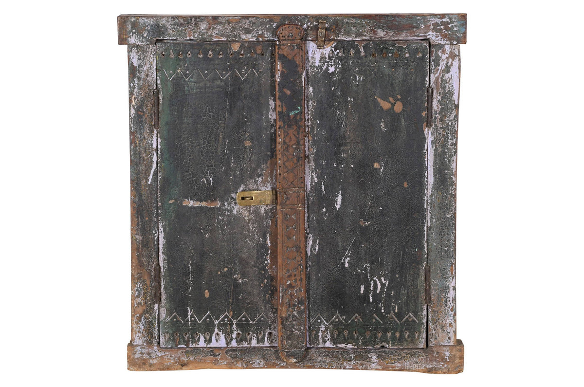 Antique Indian Teak Wood Shutter Windows Mirror