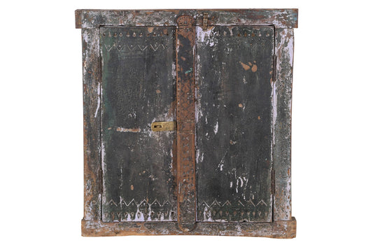 Antique Indian Teak Wood Shutter Windows Mirror
