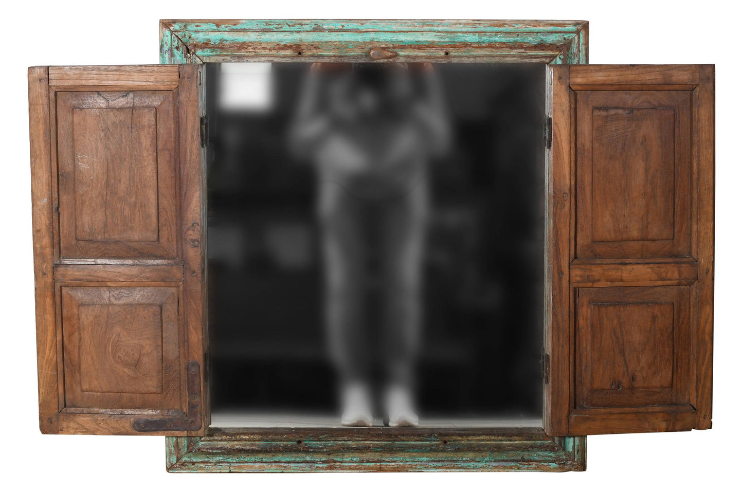 Antique Indian Teak Wood Shutter Windows Mirror