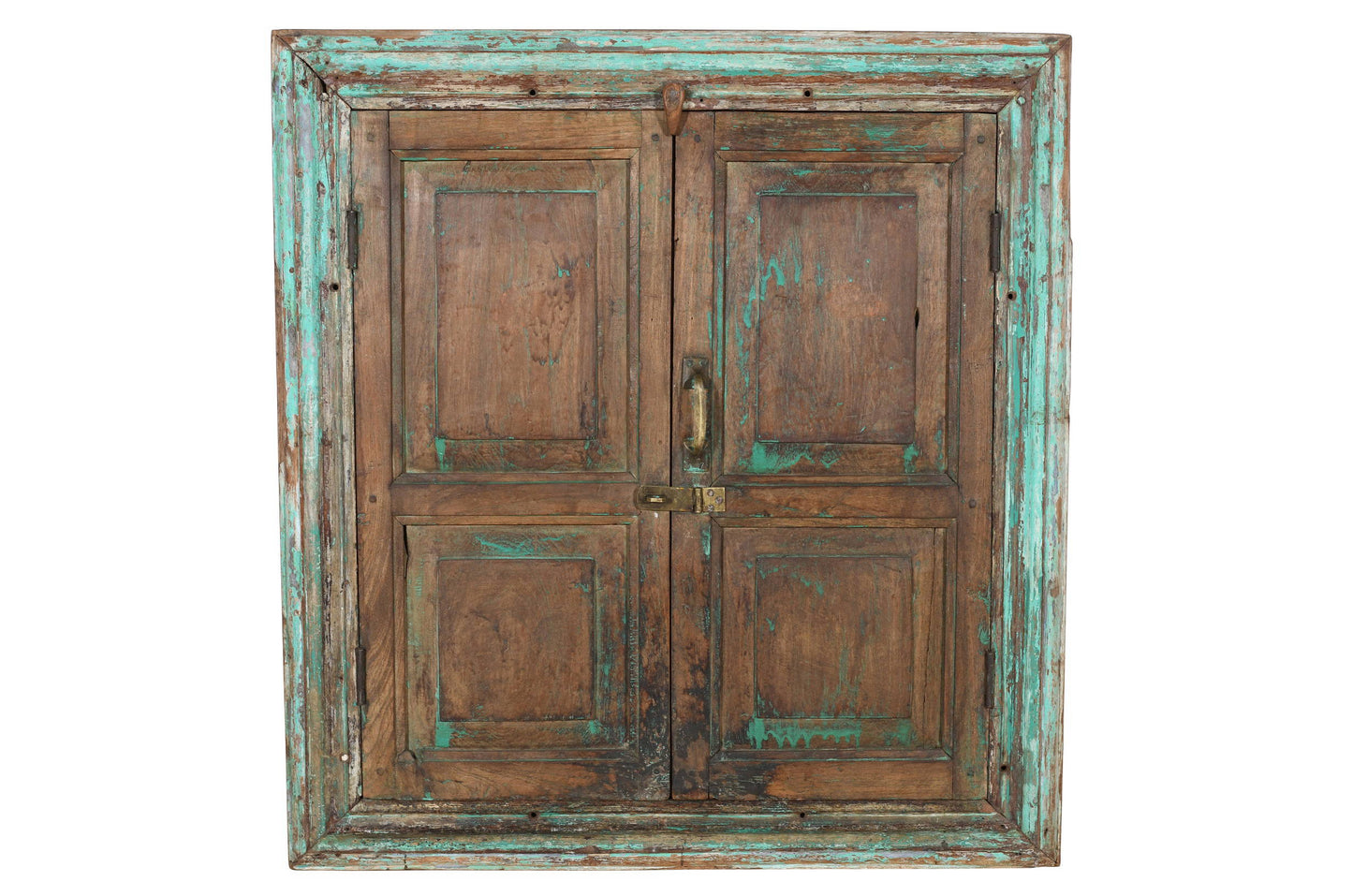 Antique Indian Teak Wood Shutter Windows Mirror