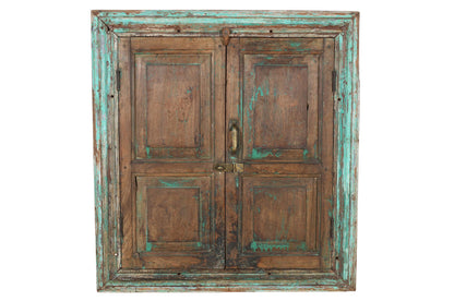 Antique Indian Teak Wood Shutter Windows Mirror