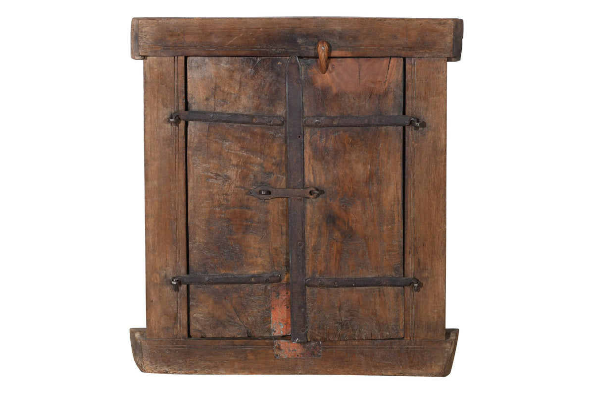 Antique Indian Teak Wood Shutter Windows Mirror