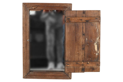 Antique Indian Teak Wood Shutter Windows Mirror