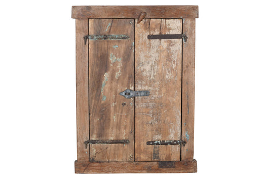 Antique Indian Teak Wood Shutter Windows Mirror