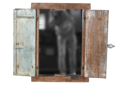 Antique Indian Teak Wood Shutter Windows Mirror