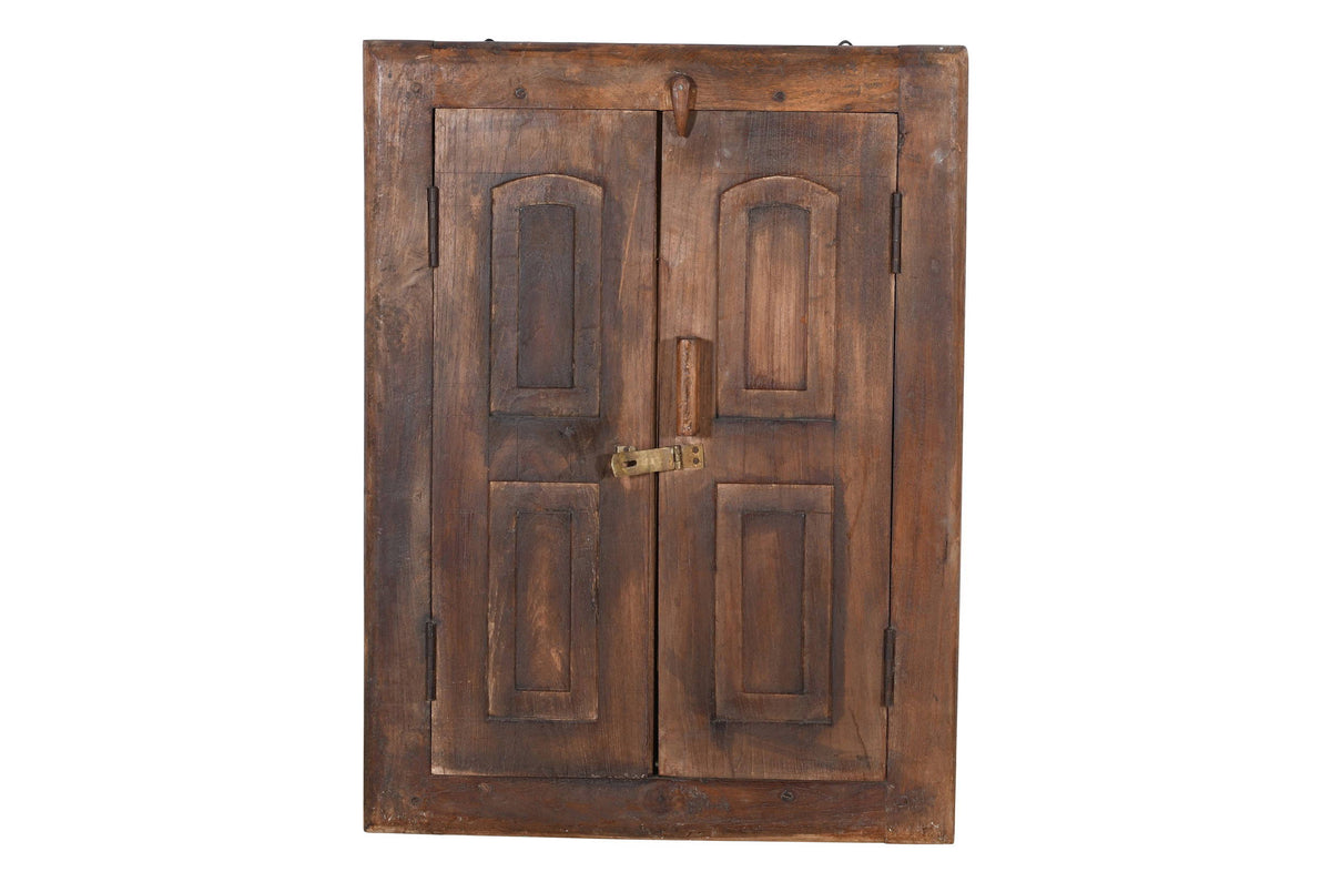 Antique Indian Teak Wood Shutter Windows Mirror