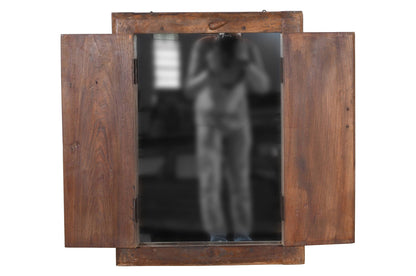 Antique Indian Teak Wood Shutter Windows Mirror