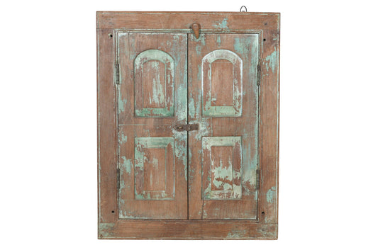 Antique Indian Teak Wood Shutter Windows Mirror