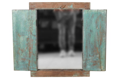 Antique Indian Teak Wood Shutter Windows Mirror