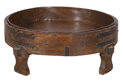 Antique Indian Teak Wood Chaki Coffee Table Grinder