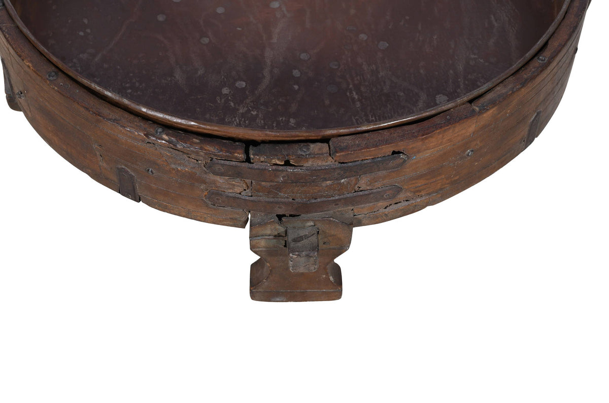 Antique Indian Teak Wood Chaki Coffee Table Grinder
