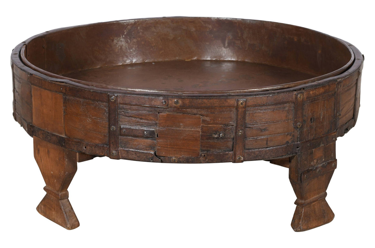 Antique Indian Teak Wood Chaki Coffee Table Grinder
