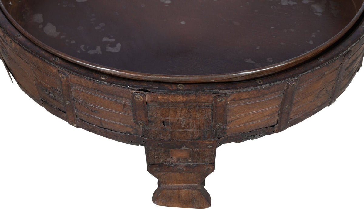 Antique Indian Teak Wood Chaki Coffee Table Grinder
