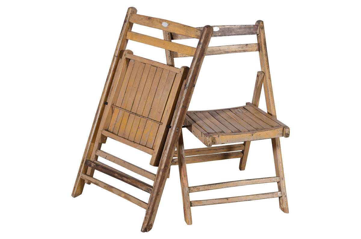 Pair Of Vintage Teak Wood Folding Garden Or Cafe Chairs